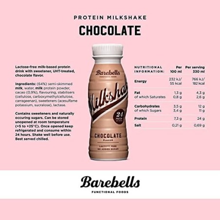 BAREBELLS BEBIDA MILKSHAKE PROTEIN 330ML CHOCOLATE