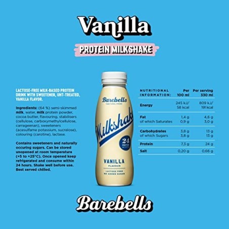 BAREBELLS BEBIDA MILKSHAKE PROTEIN 330ML VAINILLA