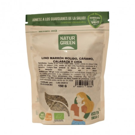 NATURGREEN SEMILLA LINO CAÑAMO CALABAZA CHIA 150GR