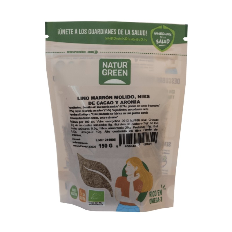 NATURGREEN LINO MOLIDO NIBS CACAO ARONIA 150GR