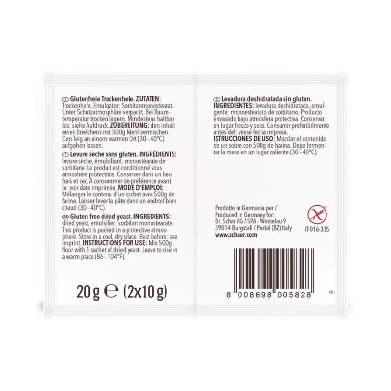 LEVADURA DESHIDRATADA SIN GLUTEN 20G SCHAR LEVADURA DESHIDRATADA SIN GLUTEN 20G SCHAR