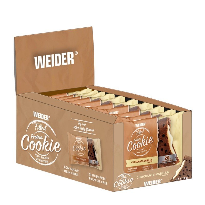 PROTEIN COOKIES RELLENAS VEGANAS CHOCOLATE VAINILLA 10x70G WEIDER PROTEIN COOKIES RELLENAS VEGANAS CHOCOLATE VAINILLA 10x70G WEIDER
