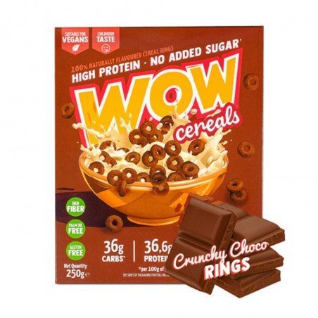 CEREALES PROTEICOS CRUNCHY CHOCO RINGS 250G WOW CEREALS