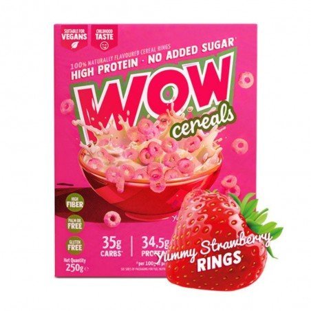 CEREALES PROTEICOS YUMMY STRAWBERRY RINGS 250G WOW CEREALS