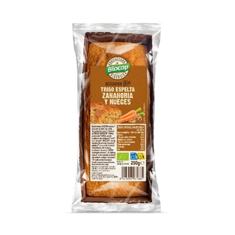 BIZCOCHO TRIGO ESPELTA DE ZANAHORIA Y NUECES 250G BIOCOP BIZCOCHO TRIGO ESPELTA DE ZANAHORIA Y NUECES 250G BIOCOP