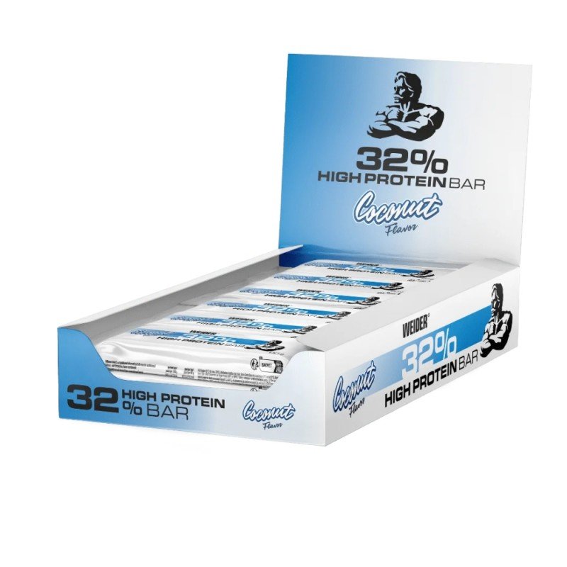 CAJA DE BARRITAS PROTEICAS 32% PROTEIN COCO 12X60G WEIDER CAJA DE BARRITAS PROTEICAS 32% PROTEIN COCO 12X60G WEIDER